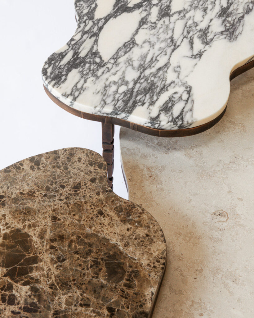 Ashbourne Coffee Nest Tables with choice of stone tops. Close up on table tops